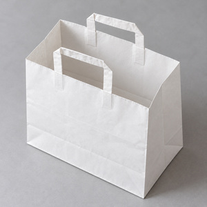 Sacs en papier kraft blanc personnalisés avec poignées plates pour la vente à emporter et l'emballage de détail de marque - Product Image 5