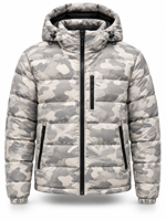 Veste matelassée camouflage à capuche pour homme, rembourrage en polyester, coupe-vent, fermeture éclair, style décontracté d'hiver