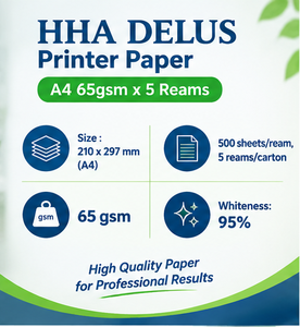 กระดาษปริ้นเตอร์ HONGHA Delus A4 65 ขนาด: 210x297 มม. ความขาว: 95% 65 แกรม x 5 รีม 500 แผ่น/รีม, 5 รีม/กล่อง - Product Image 4
