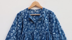 Indigo Floral Hand Block Print Women's <b>Tank</b> <b>Top</b> 100% Cotton Breathable <b>Lace</b> Bow Casual Ethnic Boho - Product Image 2