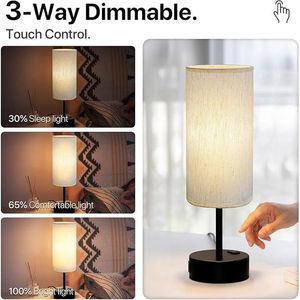 Lampada da Comodino Dimmerabile a 3 Intensità con Porte di Ricarica USB AC, Piccola Lampada da Comodino con Controllo Touch e Porte di Ricarica USB A+C - Product Image 4