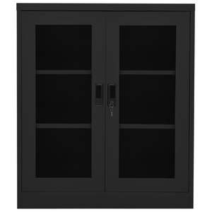 Armoire de bureau moyenne en acier anthracite avec armoires à dossiers en verre trempé - Product Image 2