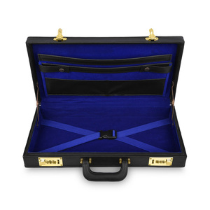 Master Blue Lodge Apron Case Black PU Leather Velvet Lining Custom Metal Name Plate Multi-Functional Premium Masonic Briefcase - Product Image 3