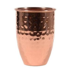 Gobelet à boire artisanal en cuivre avec bande supérieure martelée, corps lisse, tasse à eau traditionnelle en métal pour la maison et les repas - Product Image 1