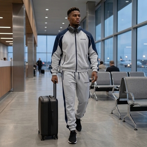 Men's Grey Navy Tracksuit Set Full <b>Zip</b> Athletic Jacket <b>Jogger</b> Pants Sportswear Training Gym Running Custom Logo - Product Image 6