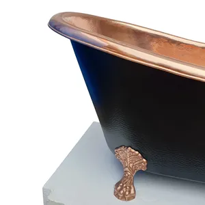 Stylish Hammered Clawfoot Copper Bathtub with Copper Interior and Black Exterior for Luxury Bathroom and Spa - Product Image 4