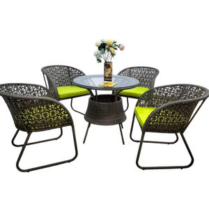 Ensemble de café en polyrotin d'extérieur PRCF-001, meubles de jardin et de terrasse avec table et chaises - Product Image 1
