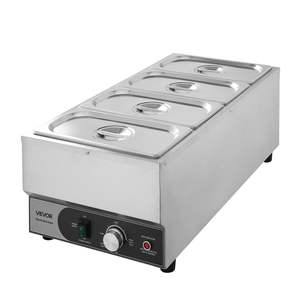 Calentador de Alimentos Eléctrico Comercial de Acero Inoxidable de 1500W, Calentamiento Rápido, Baño María, Cuatro Bandejas de Tamaño 1/3 para Buffet de Mostrador - Product Image 1