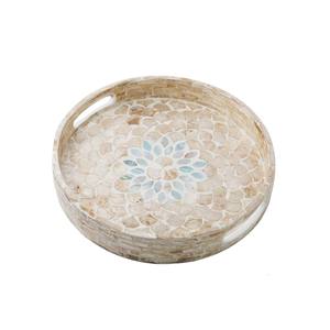 Plateau de service rond moderne en bois Capiz, multifonctionnel, couleur personnalisée, en MDF et Capiz, fabriqué au Vietnam - Product Image 1