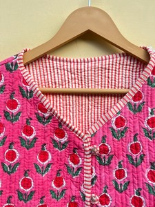 Rajasthan Handmade 100% Cotton Eco-Friendly Quilted Anti-Wrinkle Breathable Quick Dry Front Pocket <b>Covered</b> <b>Button</b> Autumn Winter - Product Image 3