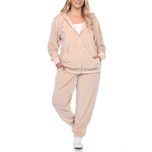 Women's Plus Size Hooded <b>Tracksuit</b> Set Full Length Solid Color Casual Joggers with Side Pockets Zipper Fly Autumn Wear - Product Image 1