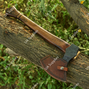 Hand Forged Carbon Steel 58 HRC Functional Outdoor Bearded <b>Axe</b> Wood <b>Handle</b> DIY Camping Hunting Hatchet OEM - Product Image 6