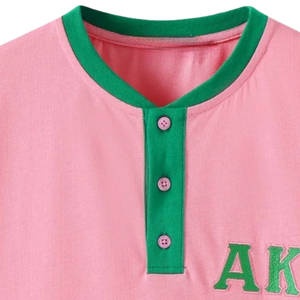 Camisa Henley Premium AKA Rosa Verde Blanco para Mujer, Casual, con Botones en el Cuello, Manga Corta, Prenda Premium - Product Image 6