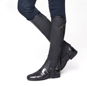 OEM Custom Genuine Leather <b>Half</b> <b>Chaps</b> Cowhide Equestrian Riding Gaiters Durable Unisex Horse Gear B2B LHC-0039 - Product Image 4