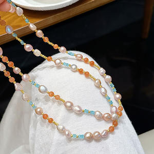 Elegante Collar Diario para Mujer, Perla Barroca Natural Dorada con Diseño de Fosfato Azul Gris, Estilo Chino Nuevo - Product Image 2