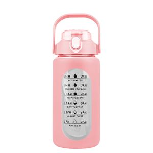 Borraccia sportiva motivazionale in vetro con cannuccia e indicatore orario per un programma impegnativo - Product Image 4