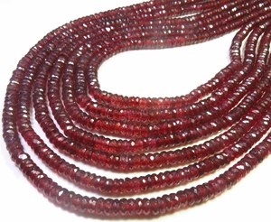 Cuentas de Granate Rojo Africano Natural de Calidad AAA, Forma de Disco Heishi, 4-5mm, Mozambique, Taladrado Central, Facetado, Plano, 9 Pulgadas - Product Image 6