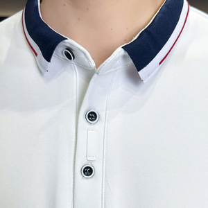 Men's <b>White</b> Short Sleeve <b>Polo</b> Shirt Cotton Knitted Solid Color Casual Breathable Design Button Front Regular Fit - Product Image 2