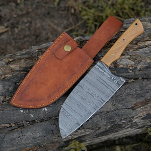Handmade Forged Damascus Cleaver <b>Knife</b> Leather Sheath <b>Kitchen</b> Meat Chopper Wooden Handle Ambidextrous Vintage Wholesale US/EU - Product Image 1