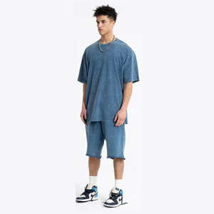 Conjunto de Camiseta y Pantalones Cortos de Algodón Lavado Extra Grande para Hombre, con Logotipo Personalizado, Secado Rápido, Traje Deportivo de Verano - Product Image 1