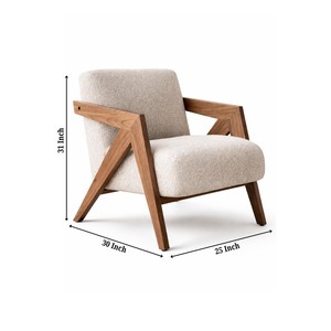 Fauteuil en bois moderne avec structure géométrique et revêtement beige, chaise de salon style mid-century, pieds en bois massif - Product Image 6