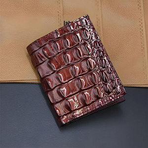 Burgundy Leather <b>Wallet</b> <b>Men</b> Bifold <b>Card</b> Slots Wine Red Shiny Embossed Texture Plain Interior Cash Storage Slim Compact Classic - Product Image 6