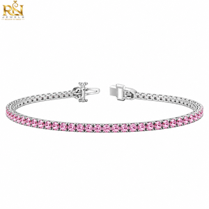 Pulsera de tenis con diamantes cultivados en laboratorio, redondos, color rosa, de una sola fila, con eslabones elegantes. |   Brazalete Elegante de Joyería Fina de Lujo en Oro Sólido de 9K, 14K y 18K - Product Image 1