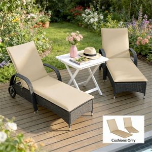 Set di 2 Cuscini Beige per Sdraio da Esterno, Facilmente Pieghevoli, Solo Cuscini per Sedie da Giardino - Product Image 1
