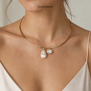 Collar Ajustable de Acero Inoxidable con Colgante de Perla y Diamante, Gargantilla en Tono Plateado para Mujer, Regalo para Fiesta - Product Image 4
