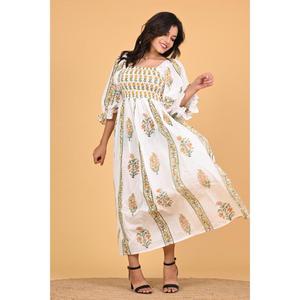 Vestido Largo Maxi de Algodón Indio con Estampado Floral para Mujer, Vestido Bohemio con Mangas Largas para Vacaciones de Verano - Product Image 1