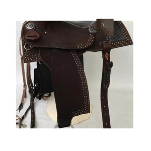Dark Brown Leather Western Trail Horse Saddle <b>Plastic</b> Crocodile Print Seat Crystal Metal <b>Studded</b> Barrel Racing Tack Set 10" 18" - Product Image 3