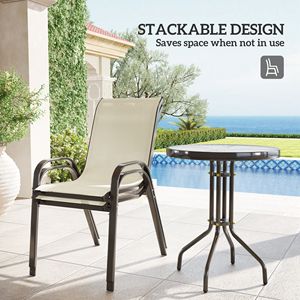 Set Bistrot 3 Pezzi con Sedie Impilabili Beige e Tavolo in Vetro, Set di Mobili da Esterno per Cortile e Balcone, per Ospedali, Ordine Minimo 1 Set - Product Image 5