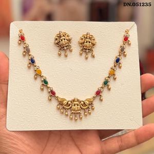 High Quality Traditional Tempal Laxmi <b>Gold</b>-Plated Flower Design Coin Necklace Earrings <b>Set</b> Crystal Rhinestone Ethnic Wedding - Product Image 1
