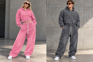 Ensemble de survêtement décontracté pour femmes avec sweat à capuche zippé gaufré et pantalon de survêtement large, style streetwear, personnalisable pour hommes et femmes - Product Image 4