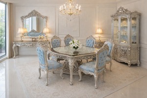 Premium Quality Double-Carved 8 Seaters High Back <b>Wooden</b> Oval <b>Dining</b> <b>Table</b> Chairs Stylish Maharaja Inspire <b>Dining</b> Furniture Set - Product Image 3