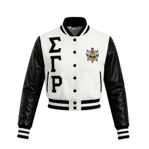 เสื้อแจ็คเก็ตซาตินแบบครอปสำหรับผู้หญิง Sigma Gamma Rho น้ำหนักเบา มีซิป แฟชั่นเสื้อคลุมบอมเบอร์ลำลอง เสื้อผ้าสำหรับชมรมนักศึกษา เสื้อผ้าสั่งทำพิเศษ - Product Image 1