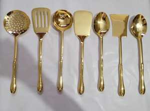 Ensemble de cuillères à servir plaquées or avec manches en bois, finition miroir, ustensiles de cuisine durables - Product Image 2
