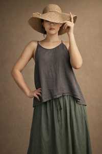 เสื้อกล้ามผ้าฝ้ายลินินสีเทาสำหรับผู้หญิง แบบไม่มีสาย สีพื้น เรียบง่าย ระบายอากาศได้ดี ทอแบบมีริ้ว ความยาวปกติ - Product Image 1