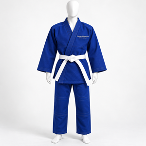 Kimono de karaté et de judo bleu en coton, uniforme d'arts martiaux avec ceinture blanche, coupe classique, unisexe, adulte. - Product Image 1