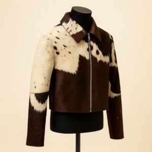 Veste en cuir unisexe à imprimé vache, col rabattu, fermeture éclair, longueur courte, style décontracté automne, coupe ajustée - Product Image 3