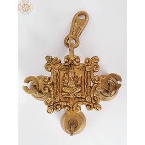 กระดิ่งทองเหลืองแขวนผนังพระพิฆเนศขนาด7นิ้วทำด้วยมือผลิตในอินเดีย - Product Image 4