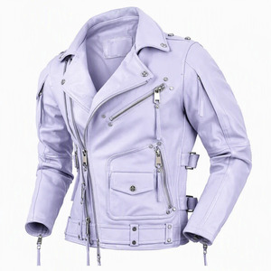 เสื้อแจ็คเก็ตหนัง PU สีครีมสำหรับผู้ชาย สไตล์นักขี่มอเตอร์ไซค์ ปกคอพับ ปิดด้วยซิป ทรงเข้ารูป แขนยาว แบบลำลอง สไตล์ฤดูใบไม้ร่วง - Product Image 2