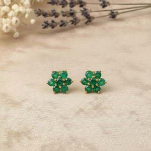 Lab Grown Emerald <b>Stud</b> <b>Earrings</b> 925 Sterling Silver Gold Plated round Cut Green Gemstone <b>Earrings</b> for Women - Product Image 4