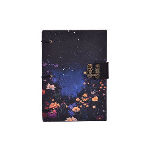 A5 Night Sky Floral Notebook 200 Pages Cardboard Cover | Journal Antique Metal <b>Lock</b> Starry Theme Diary Gift Bulk OEM Supplier - Product Image 2