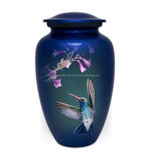 Urna de cremación conmemorativa funeraria azul brillante con diseño de pájaros clásicos para cenizas humanas, urna de cremación hecha a mano - Product Image 4