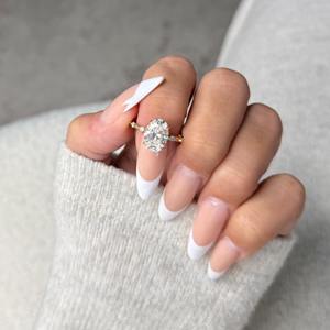 3 Carat Oval Cut Lab Grown Diamond Engagement <b>Ring</b> Set _ <b>Dainty</b> Band with Side Stones _ Matching Band _ 14K IGI Certified - Product Image 2