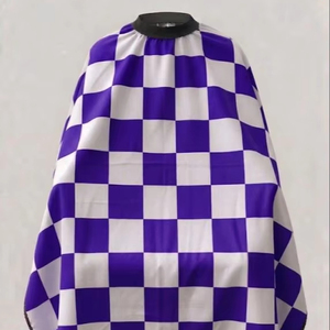 Bata de Barbero Impermeable de Poliéster con Diseño a Cuadros Morado y Blanco, con Detección de Agujas y Fusión sin Costuras, Unisex - Product Image 1