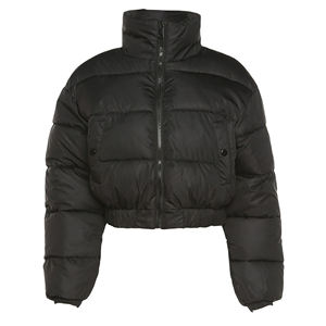 Women's Quilted Puffer Jacket <b>Full</b> Sleeve Hooded Collar Zipper Closure Winter <b>Coat</b> Solid Black Thick Cotton Wadding Long <b>Length</b> - Product Image 3