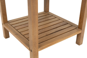 2-Tier Acacia <b>Wood</b> Side <b>Table</b> | Slatted Square Outdoor <b>Table</b> for Balcony & Garden | Made in Vietnam - Product Image 5