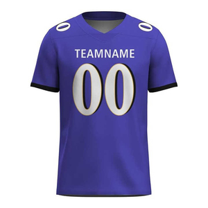 เสื้อฟุตบอลอเมริกันไล่เฉดสีน้ำเงินขาวแบบกำหนดเอง ชื่อทีมและหมายเลขส่วนตัว คอวี แขนสั้น ป้องกันแบคทีเรีย ระบายอากาศได้ดี พรีเมียม - Product Image 1